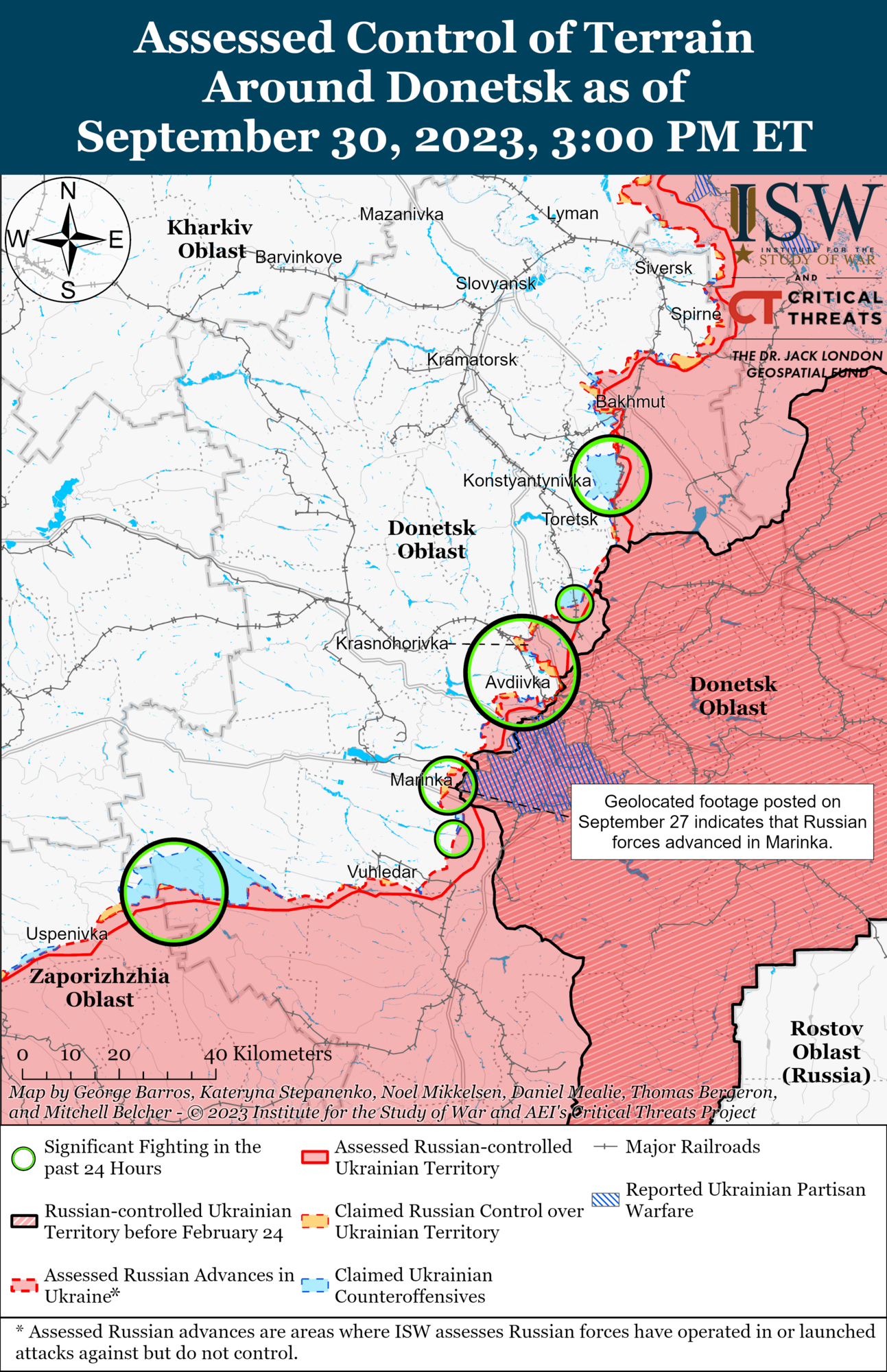 A map of the fighting in the Donetsk region.