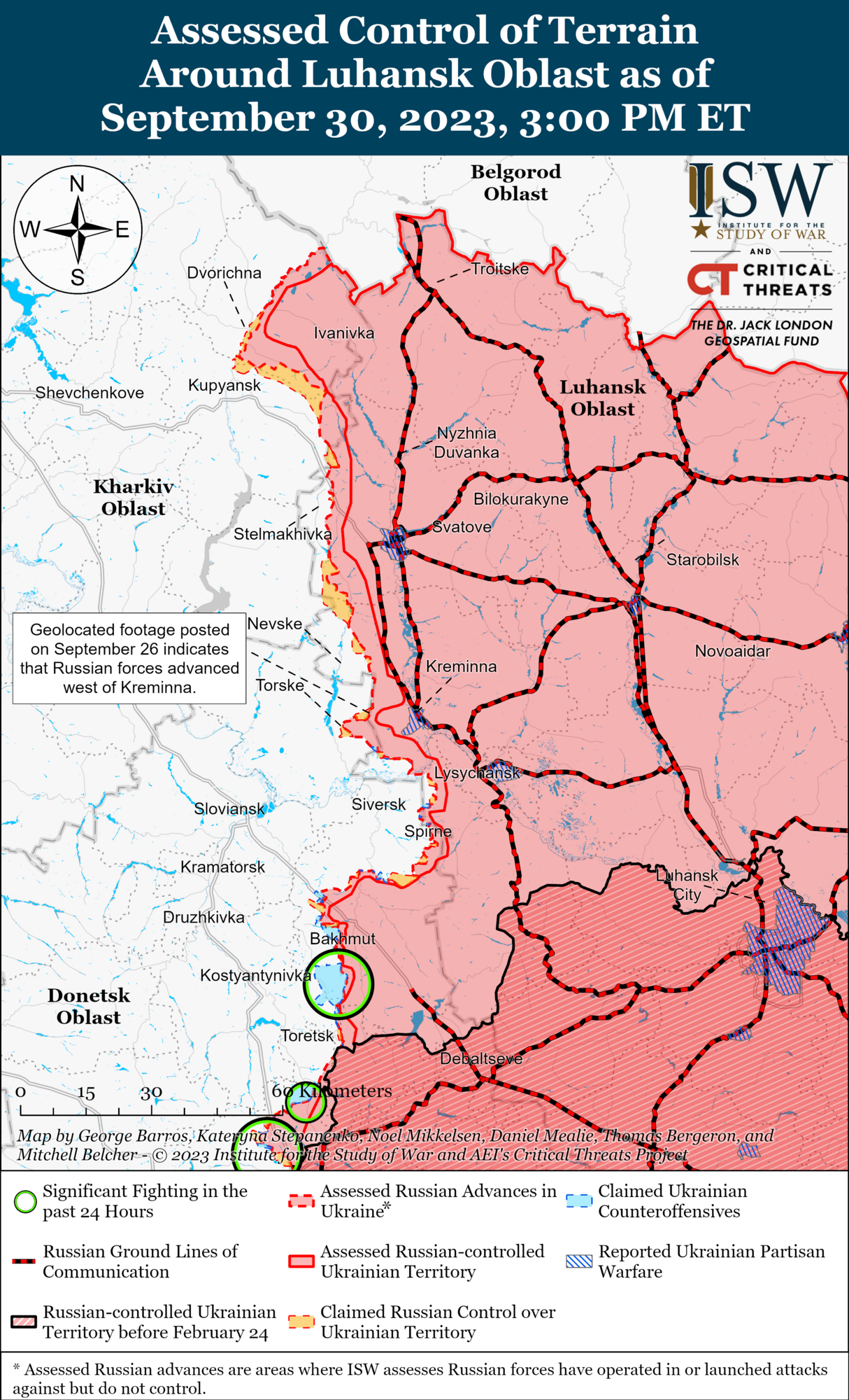 Map of battles in Ukraine. Kharkiv and Luhansk regions.