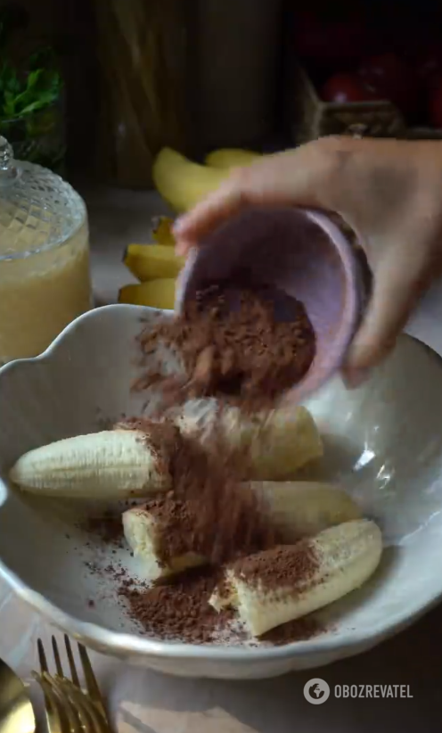 Chocolate banana dessert without flour and sugar: very easy to prepare