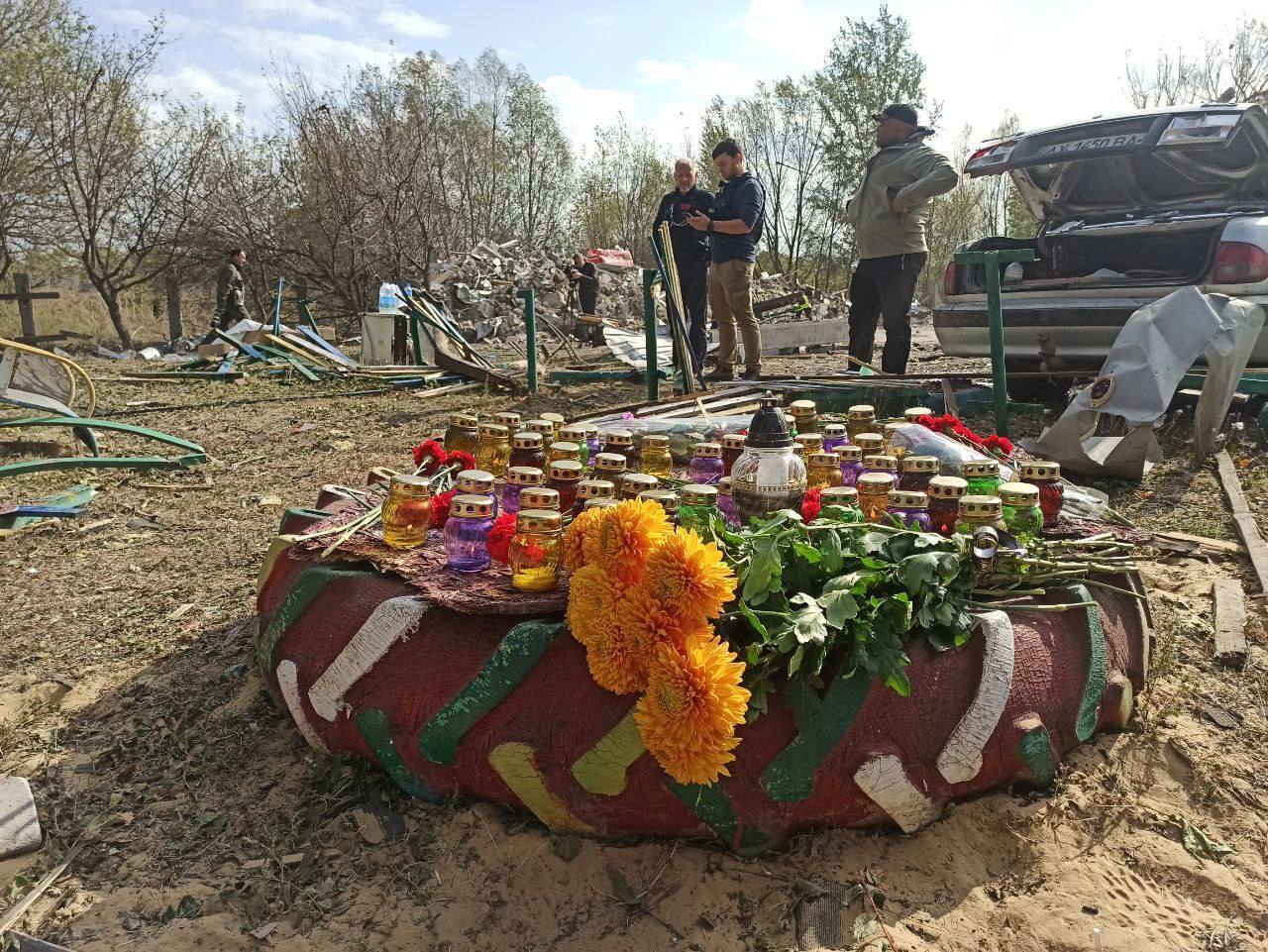Flowers were brought to the place where people were killed.