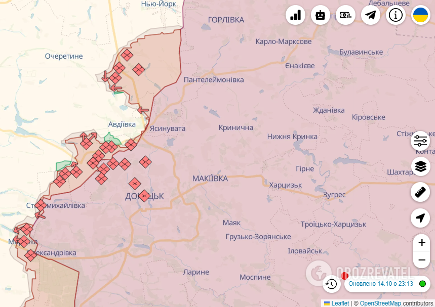 Donetsk and Avdiivka on the map of combat operations