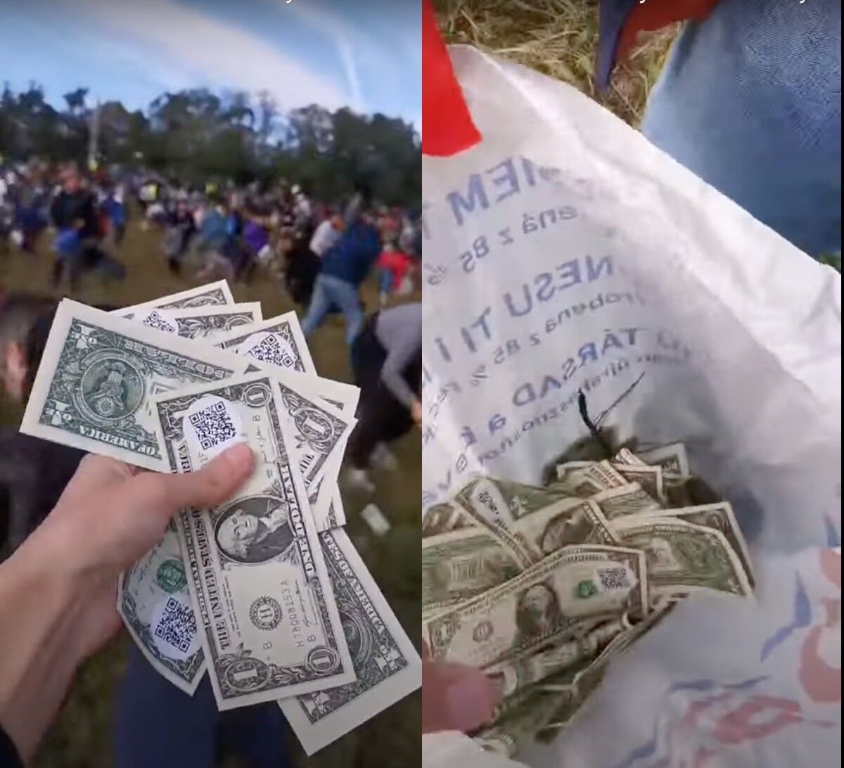 In the Czech Republic, a million dollars was dropped from a helicopter: thousands of people collected money in plastic bags. Video