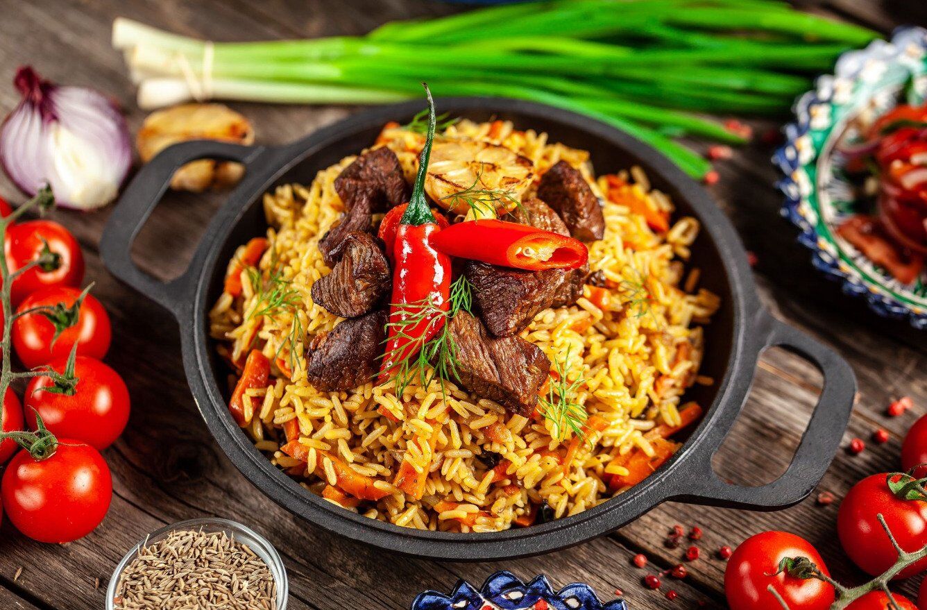 Delicious pilaf with meat and vegetables