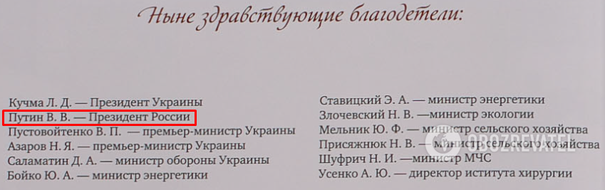 Putin's name in the book