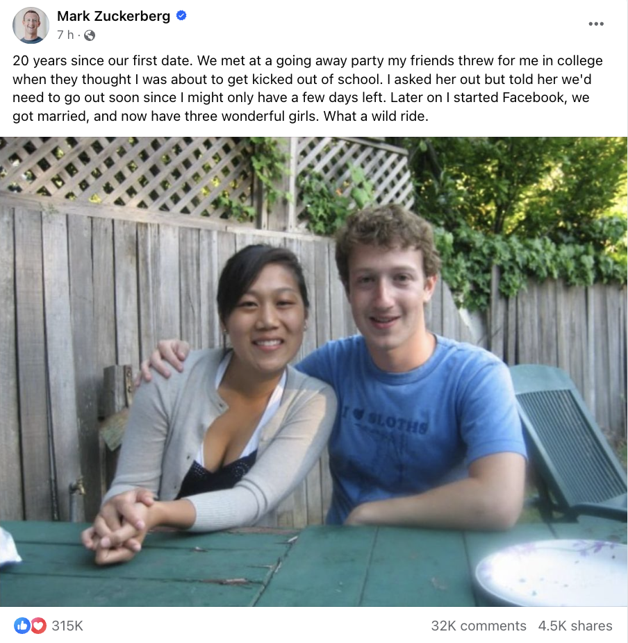 Zuckerberg reveals what his first date with his future wife was like 20 years ago. The romantic story of the couple in photos