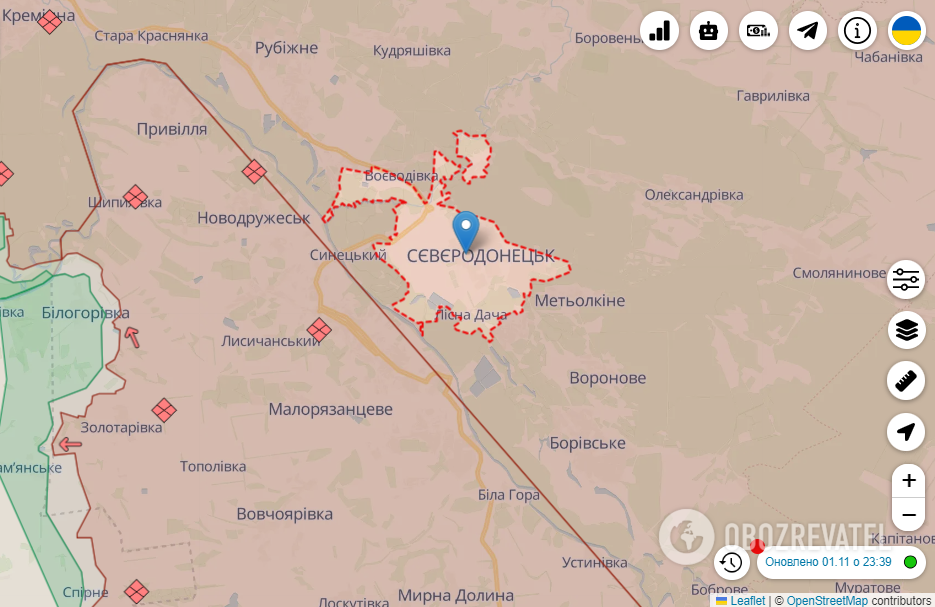Severodonetsk on the map