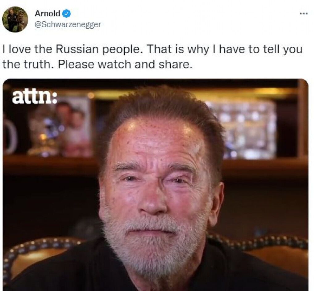 Arnold Schwarzenegger, który powiedział Rosjanom prawdę o wojnie, ponownie wspomniał o Ukrainie. Zdjęcie