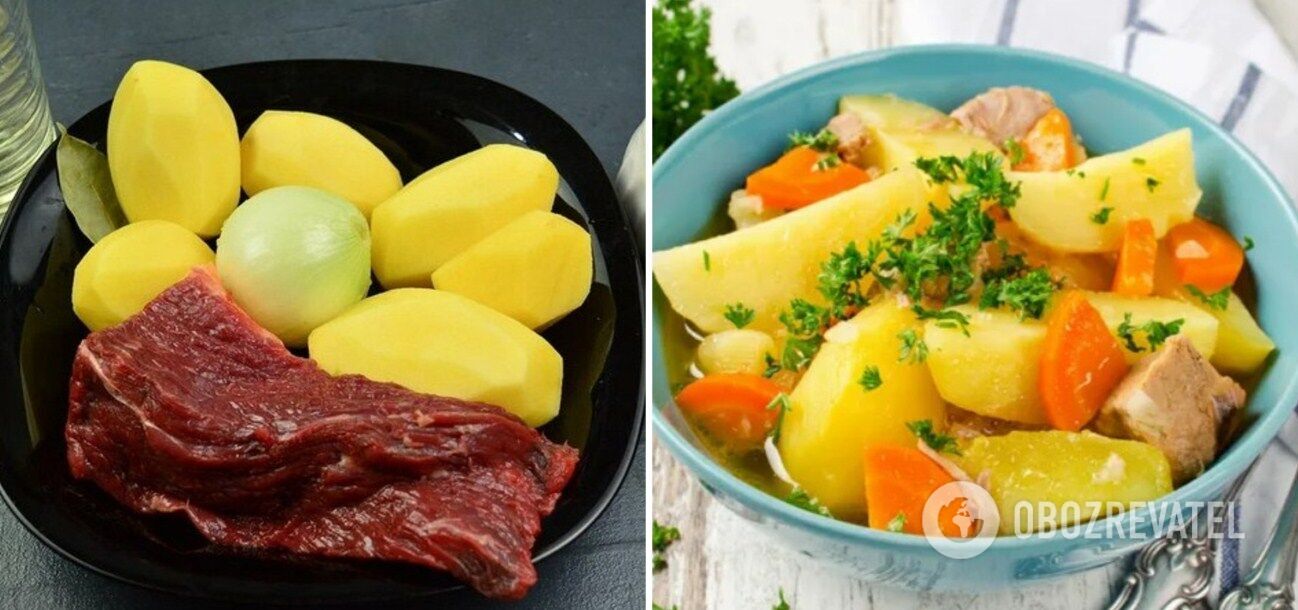 How to cook stewed potatoes with meat deliciously