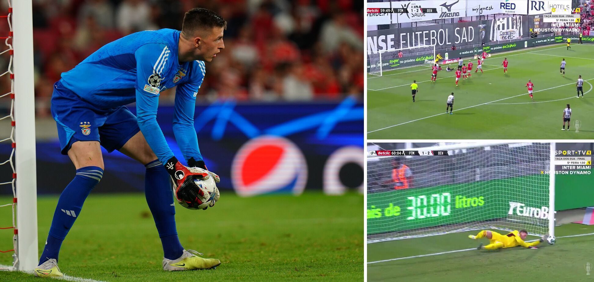 Ukrainian goalkeeper Trubin conceded 3 goals in 21 minutes in the Champions League for Benfica. Video