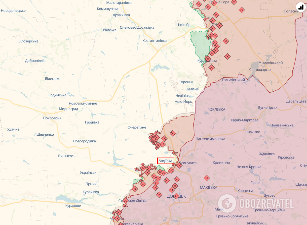 Avdiivka on the map of hostilities