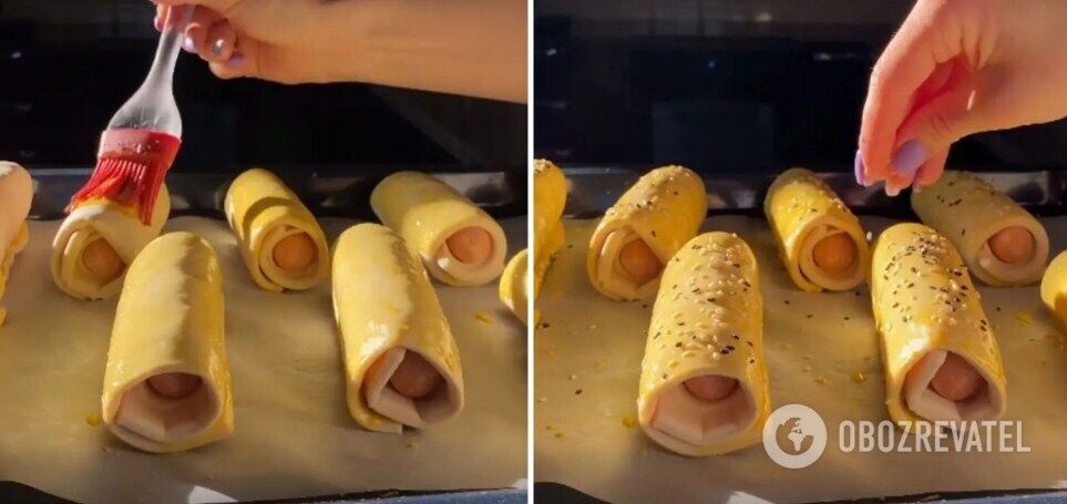 Cooking sausages in dough
