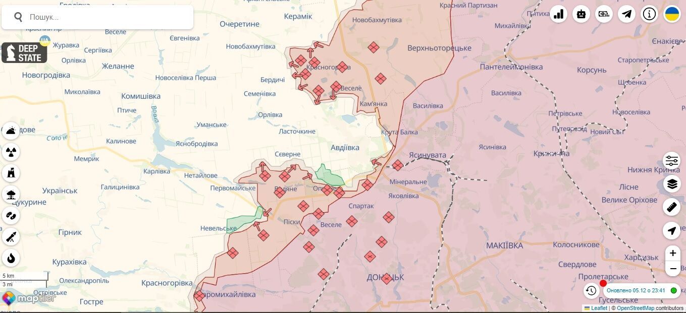 War in Ukraine, map of hostilities, Avdiivka, December 6, 2023