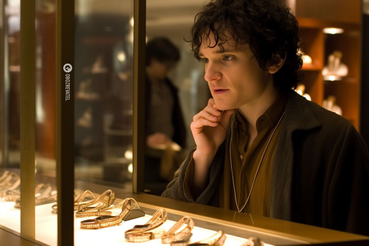 Hobbit Frodo jest przedstawiony w sklepie jubilerskim