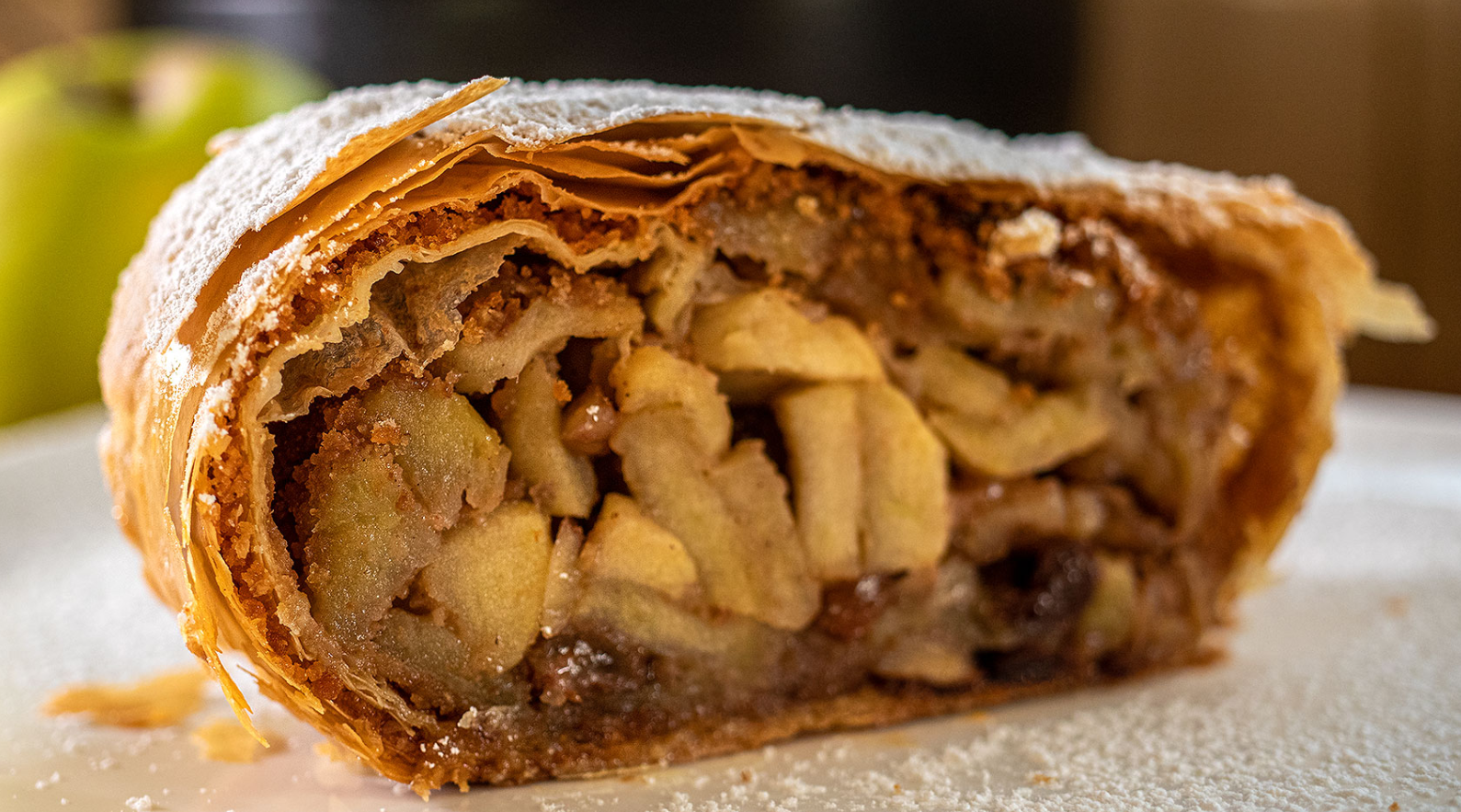 Homemade apple strudel in the oven