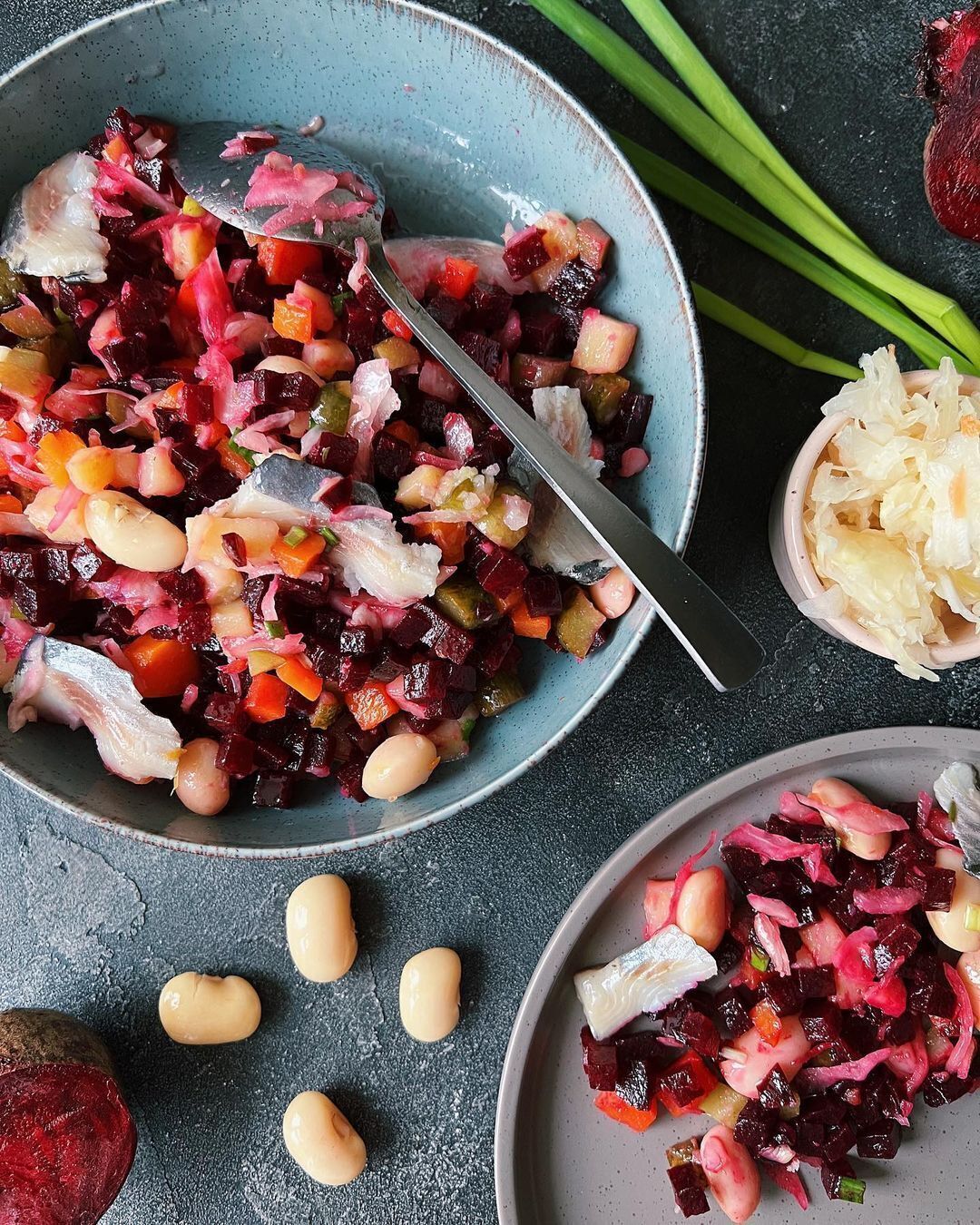 Salad with beets and herring without mayonnaise