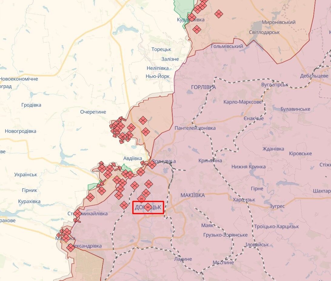 Donetsk on the map of hostilities