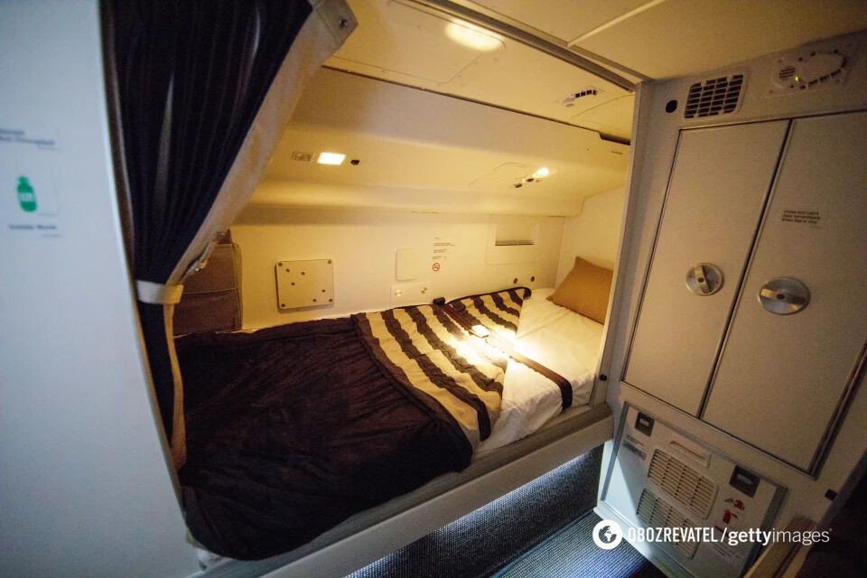 What a secret bedroom looks like on board a Boeing 777 passenger plane. Photo