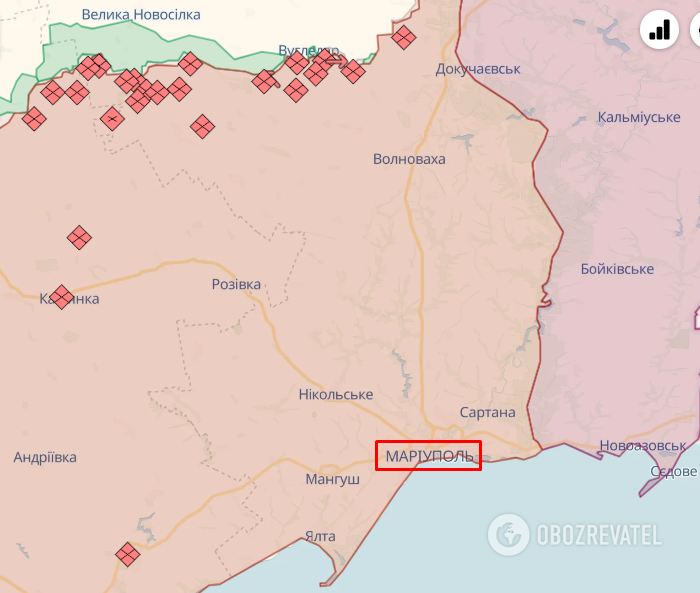 Temporarily occupied city of Mariupol on the map