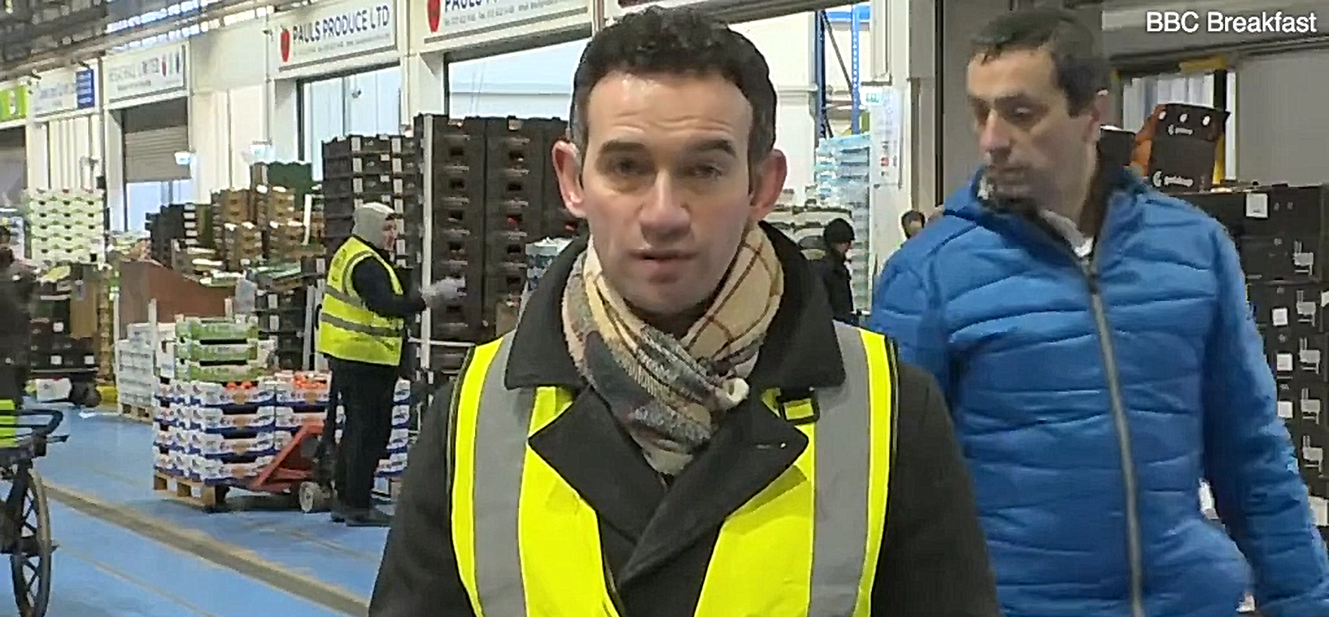 A BBC star wearing a reflective vest was mistaken for a market worker. The incident was caught on video