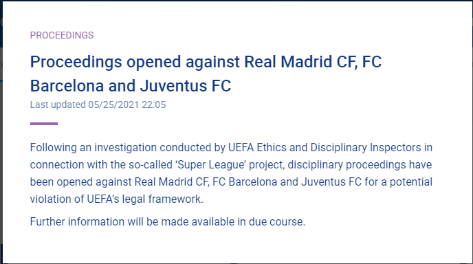 Messages on the UEFA website