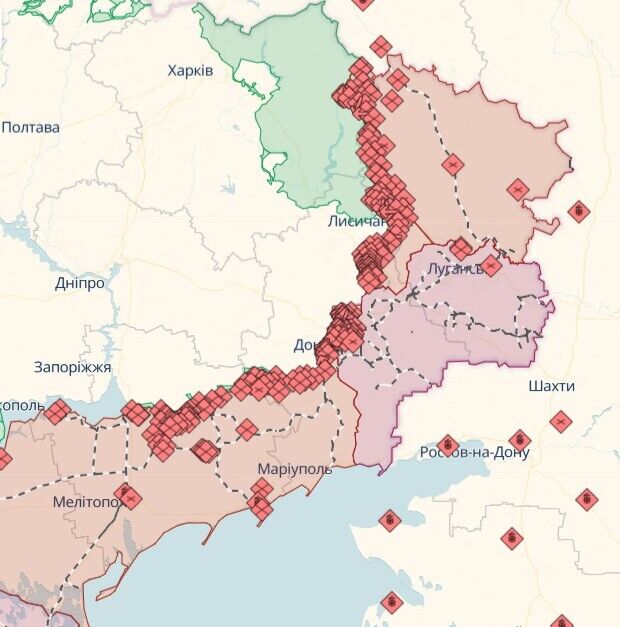 Mapa działań wojennych na wschodzie Ukrainy