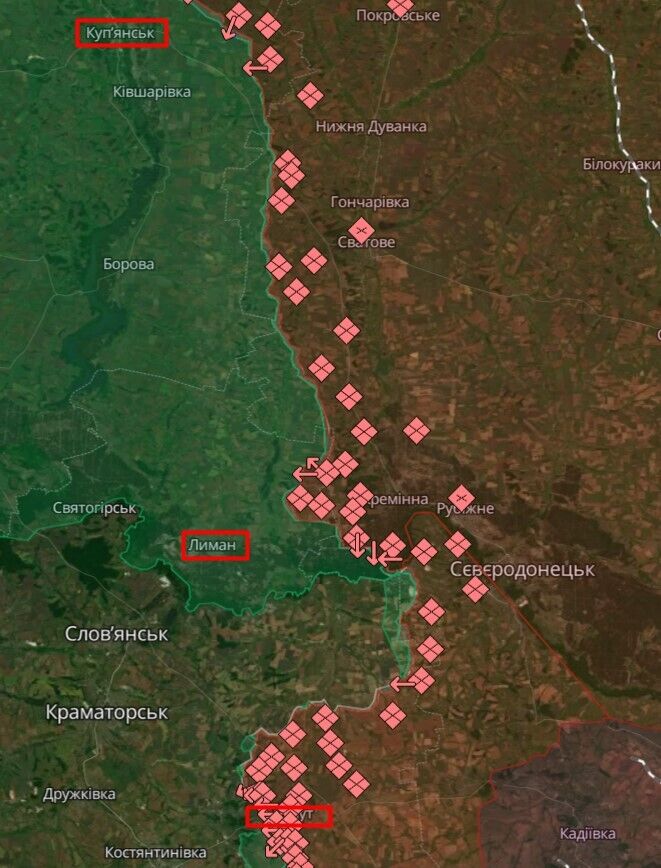 Linia frontu w sektorach Kupiańsk, Łyman i Bachmut