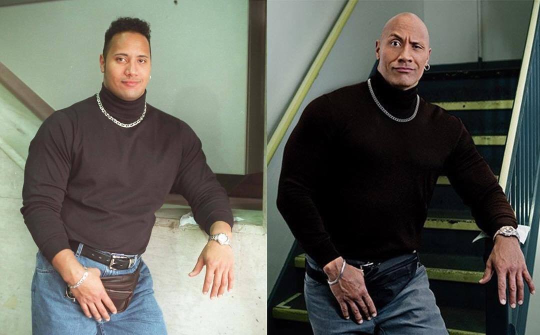 Dwayne ''The Rock'' Johnson repeated his 1996 image in an ''absurd photo'' that he laughed at for a long time