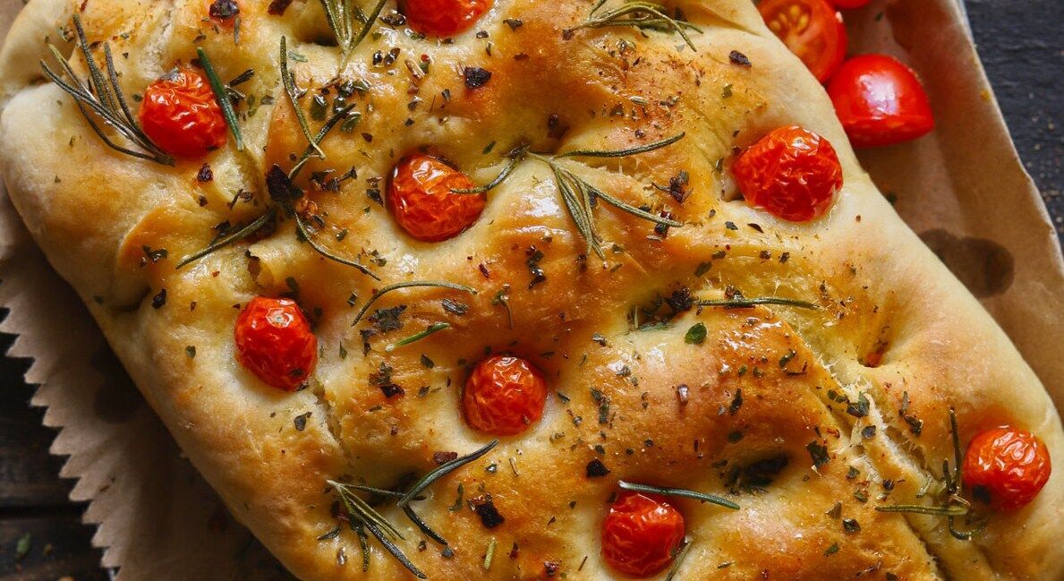 Focaccia with tomatoes and spices