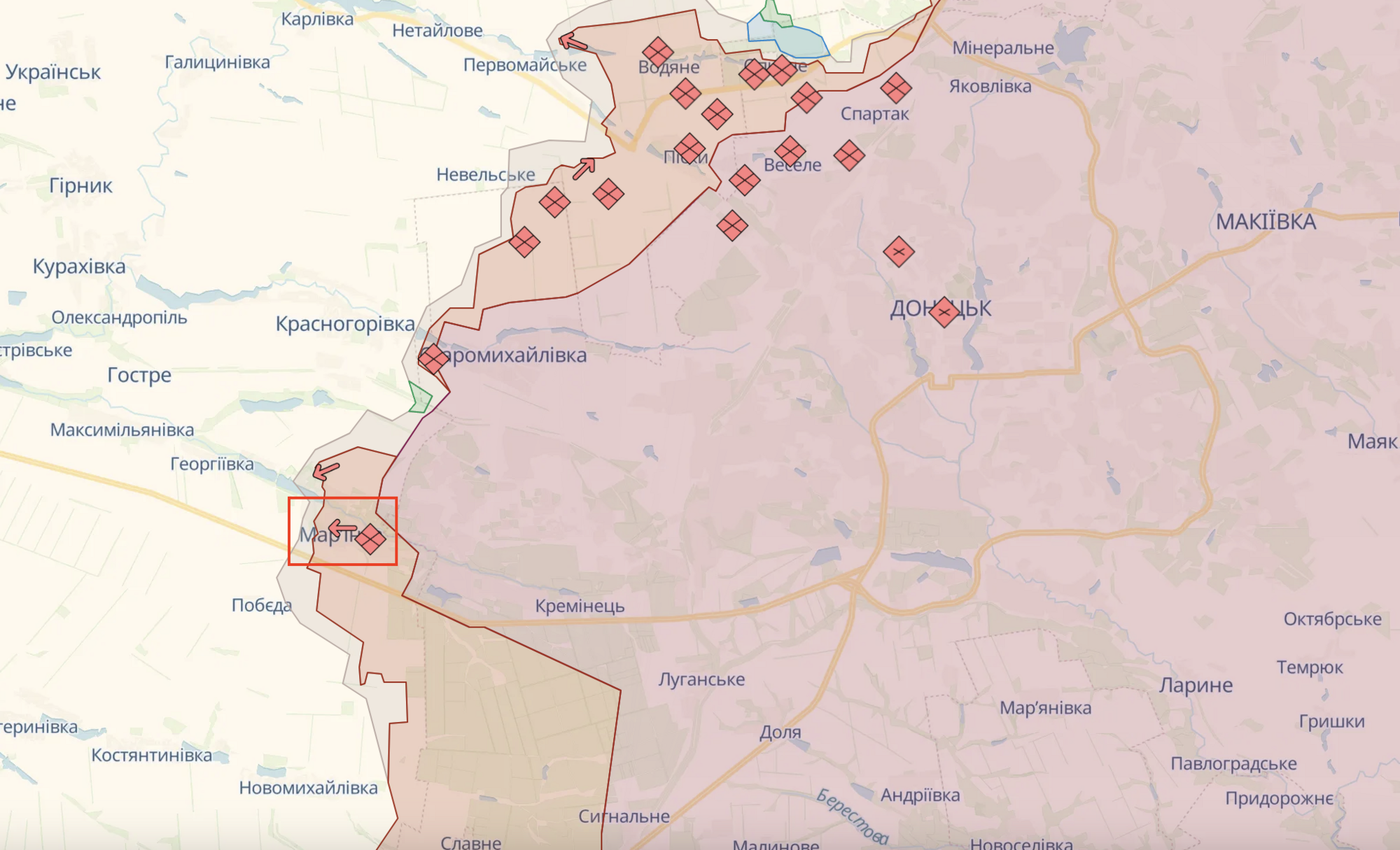 ''Wróg znów kłamie'': Ukraińskie Siły Zbrojne wyjaśniają sytuację z okupacją Marjinki. Mapa