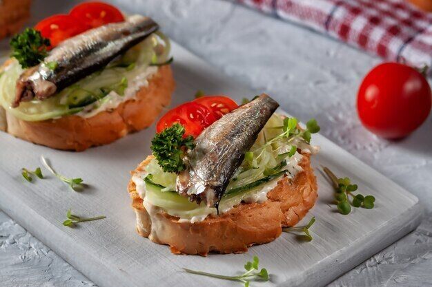 Delicious sandwiches with sprats