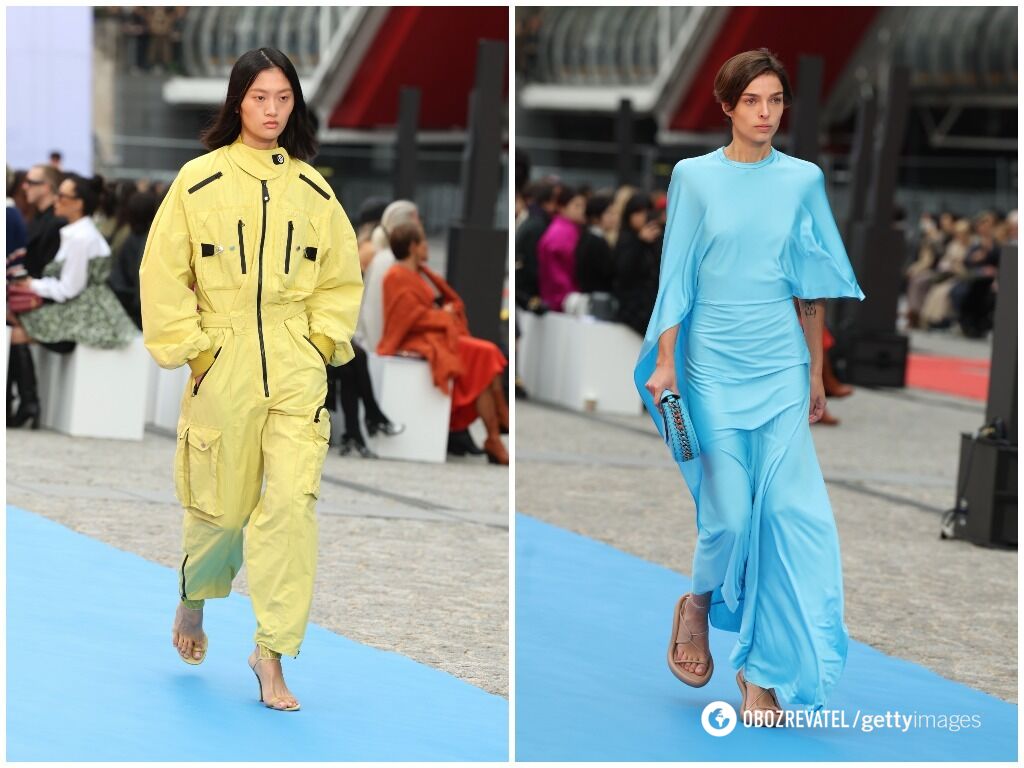 Córka Paula McCartneya zaprezentowała swoją nową kolekcję w niebiesko-żółtych kolorach na Paris Fashion Week. Zdjęcie