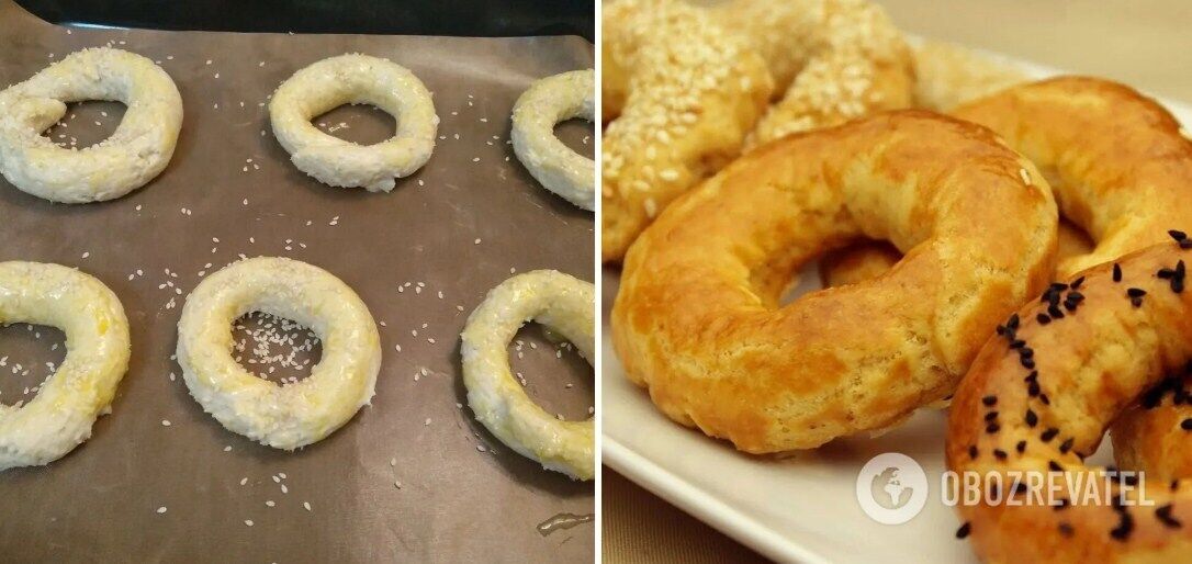 Cheese rings with sesame seeds