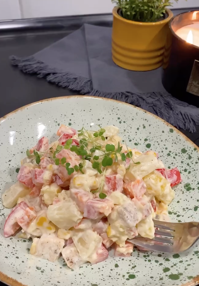 Homemade Olivier salad without sausage