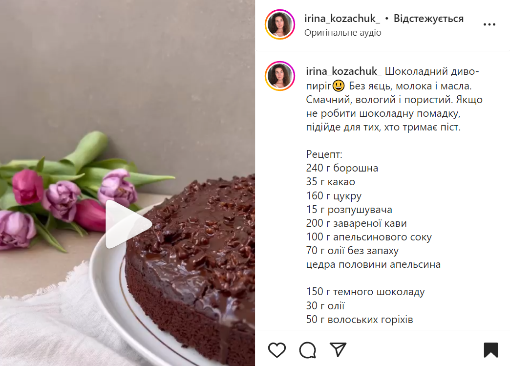 Chocolate cake recipe without eggs, milk and butter