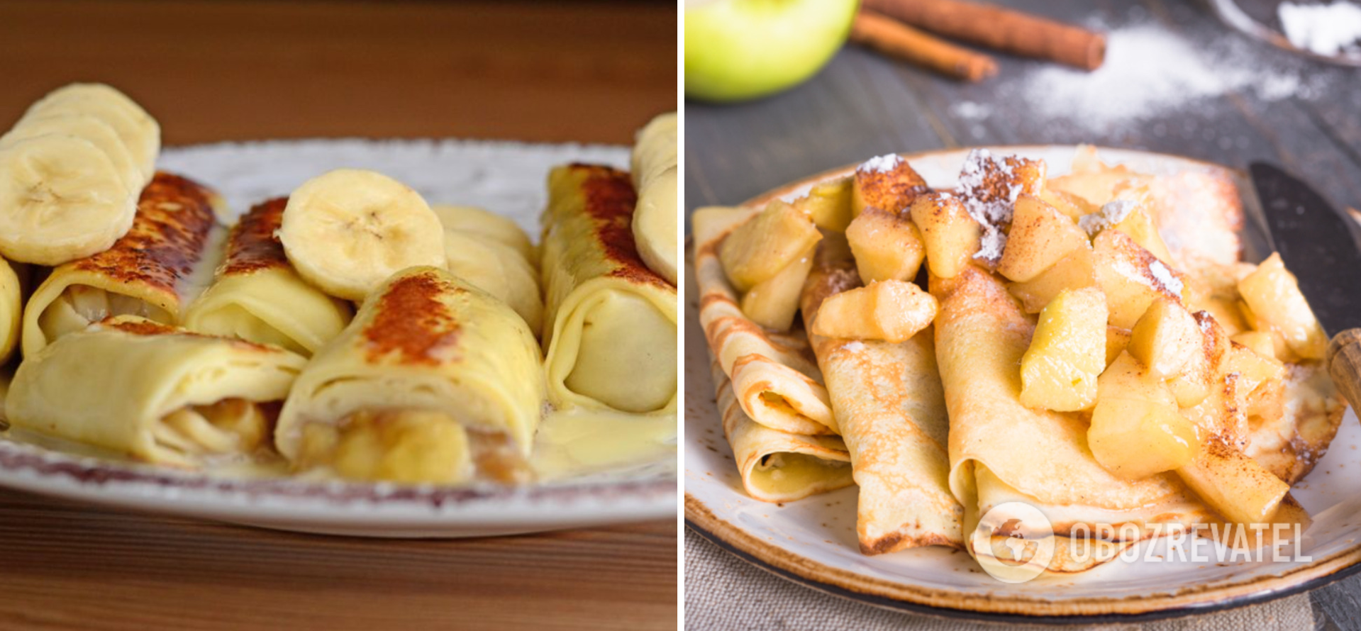 Pancakes with banana and apple