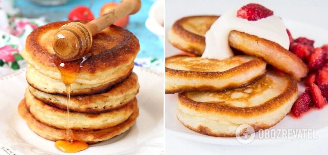 Delicious pancakes with honey and sour cream