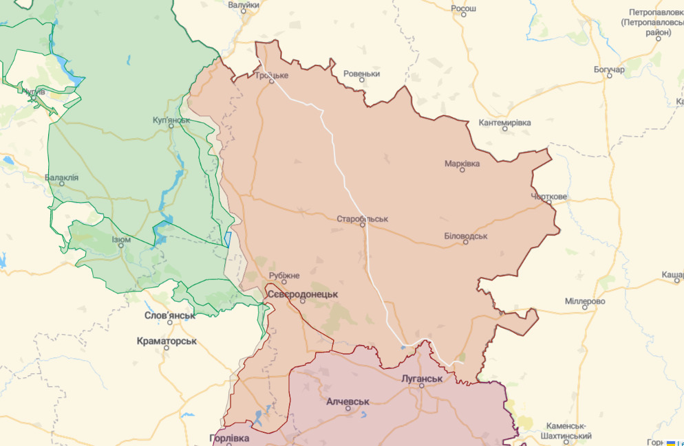 Luhansk region on the map of the war in Ukraine.