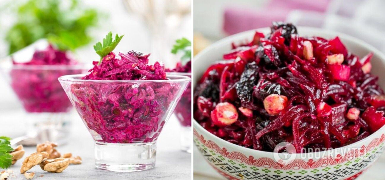 Salad with beets, prunes and nuts