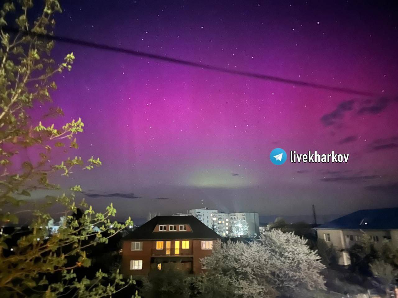 The Northern lights in the sky over Kharkiv.