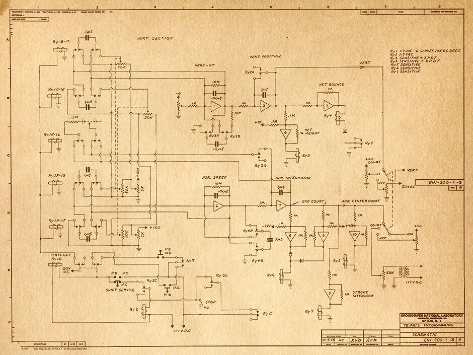 One of the original wiring diagrams for Tennis for Two.