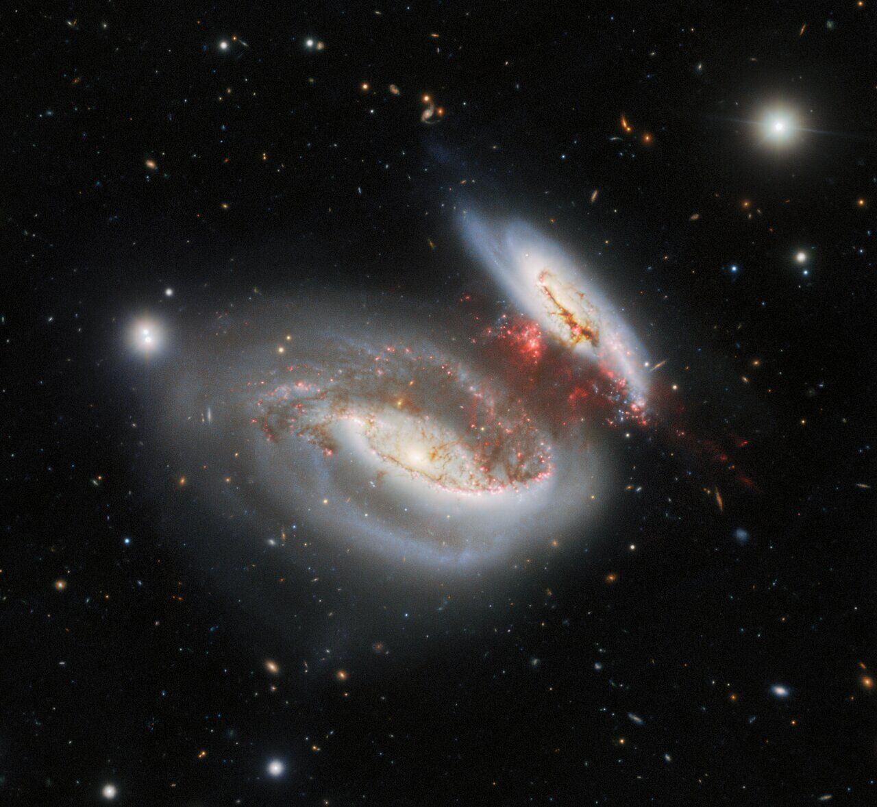 The result of a collision between two galaxies.