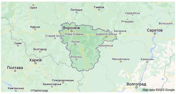 Voronezh region (RF) on the map