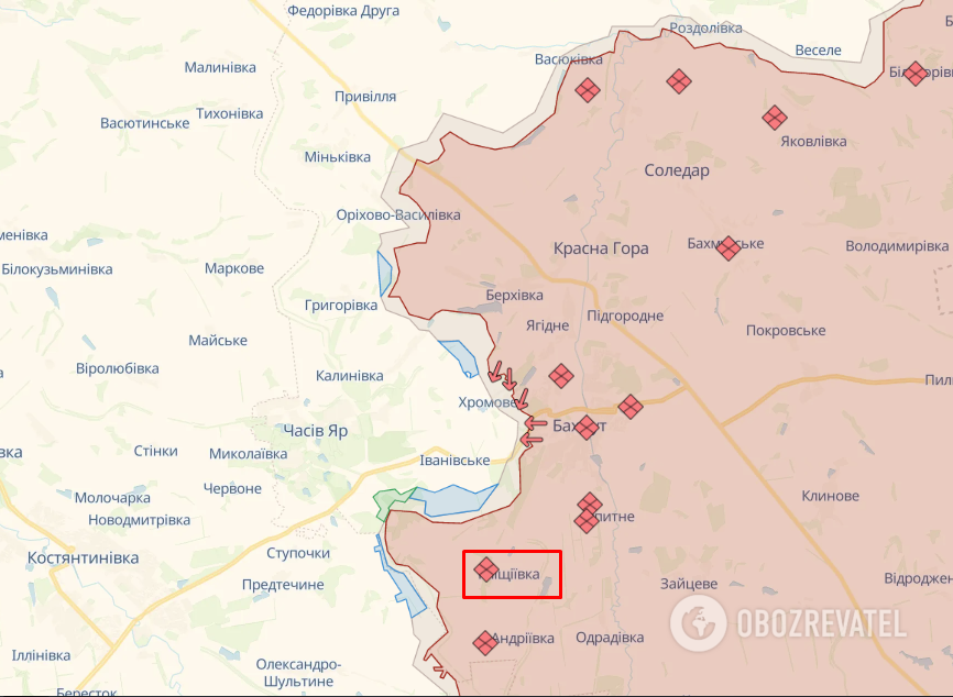 Klishchiyivka on the map of hostilities