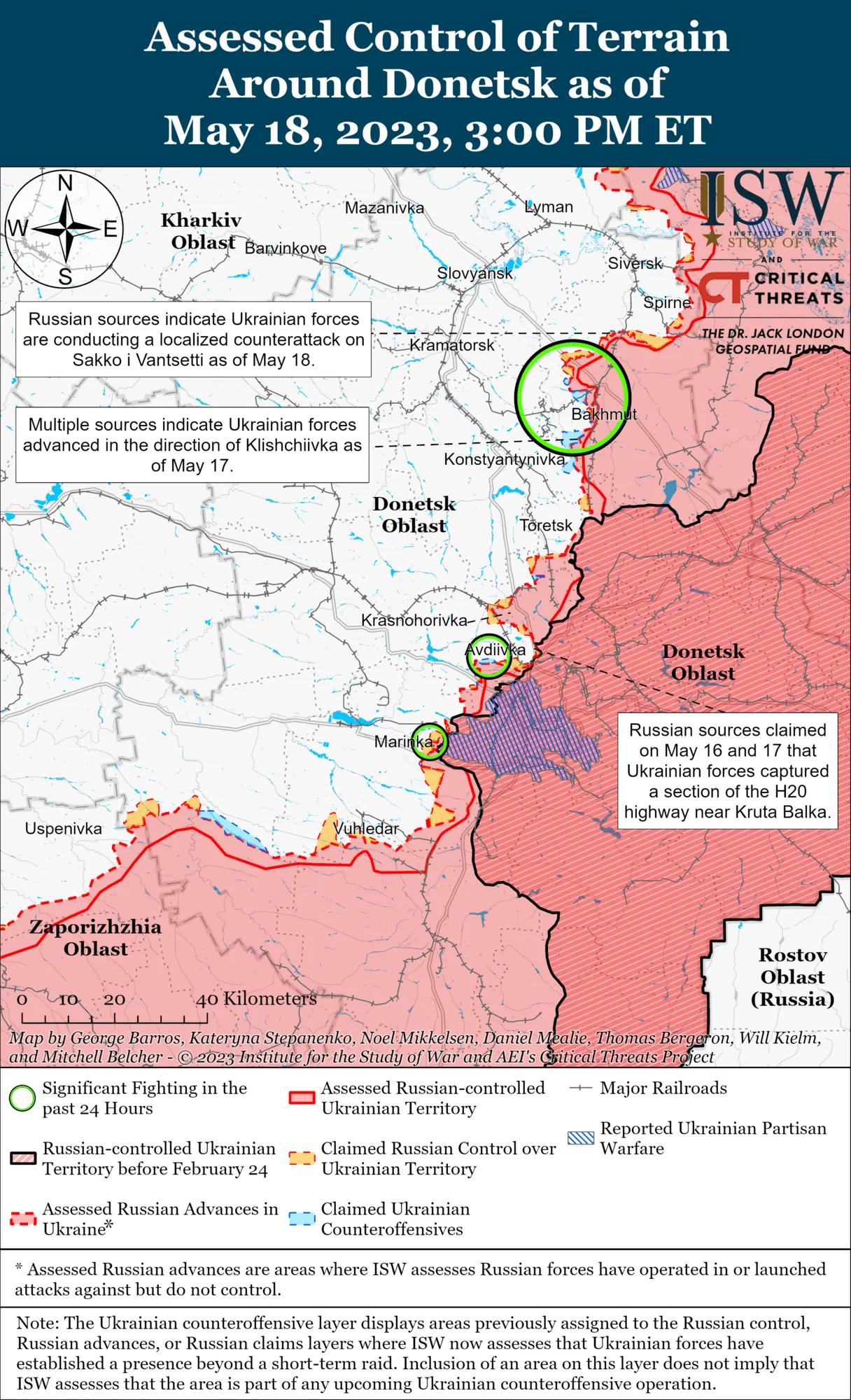 Map of hostilities in the Donetsk region