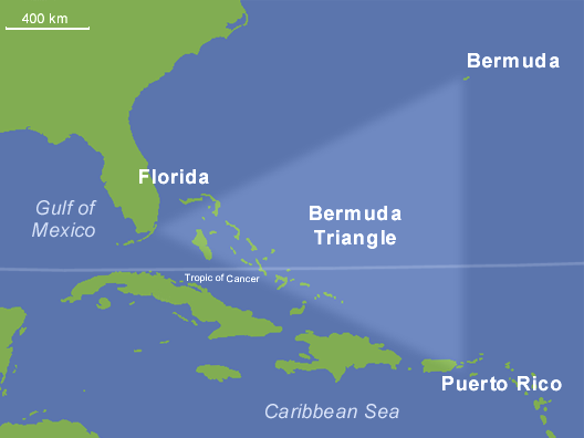 Bermuda triangle on the map.