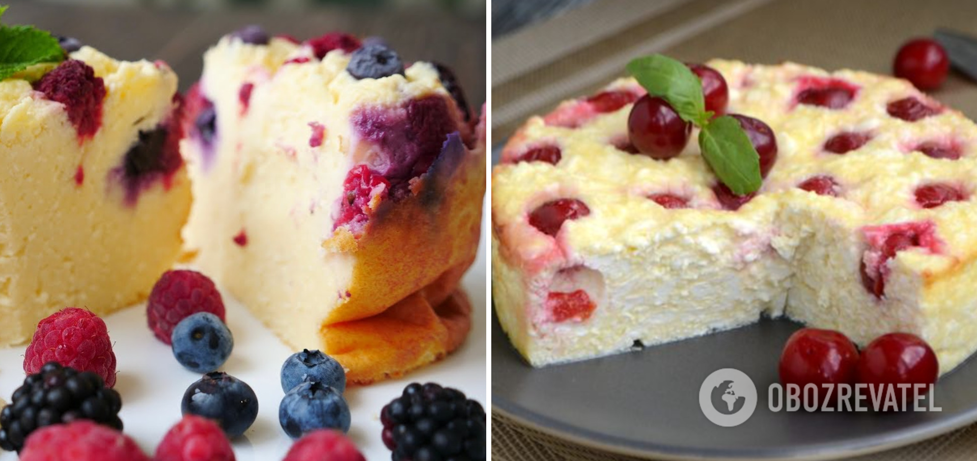 Cheese casserole with cherries and berries
