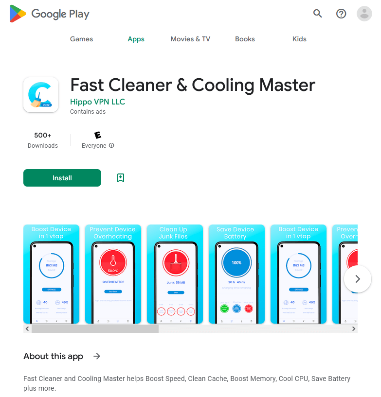 Fast Cleaner & Cooling Master app containing Trojan