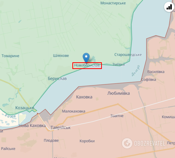 Novoberyslav of Kherson region on the map