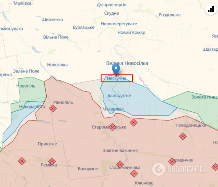 Neskuchne in Donetsk region on the map