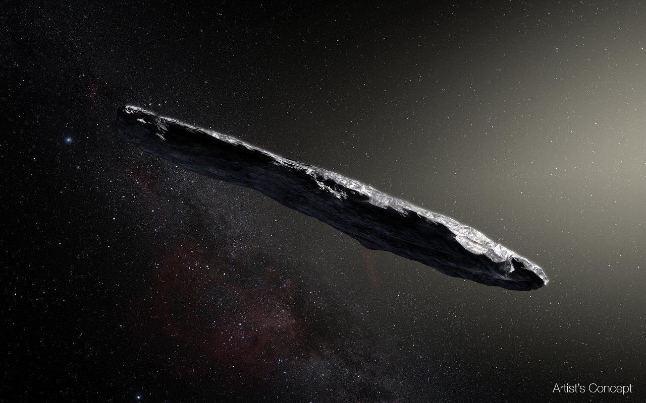 Kosmiczny obiekt Oumuamua przedstawiony przez artystę
